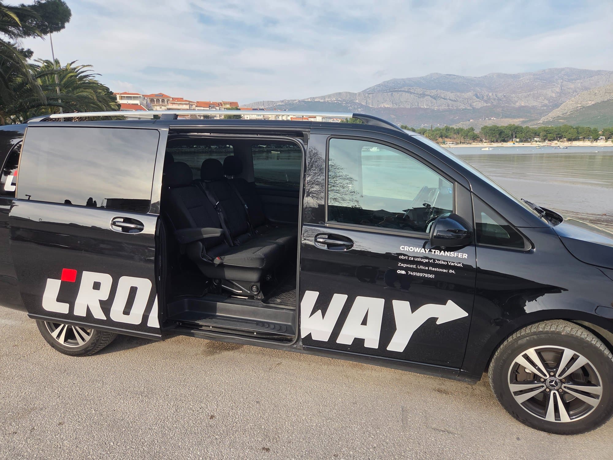 Interior of Mercedes V-Class showing spacious leather seating