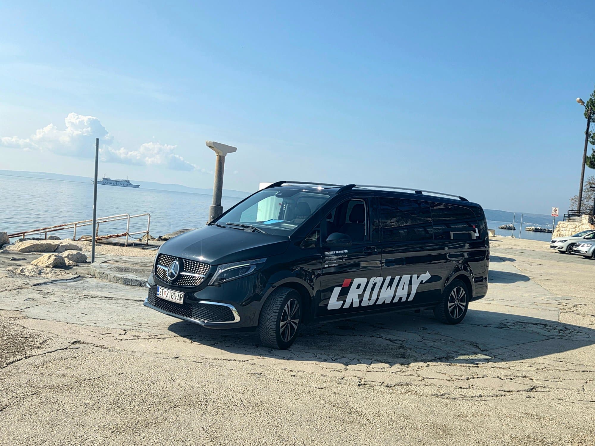 Croway Transfer Mercedes V-Class parked by the Adriatic Sea